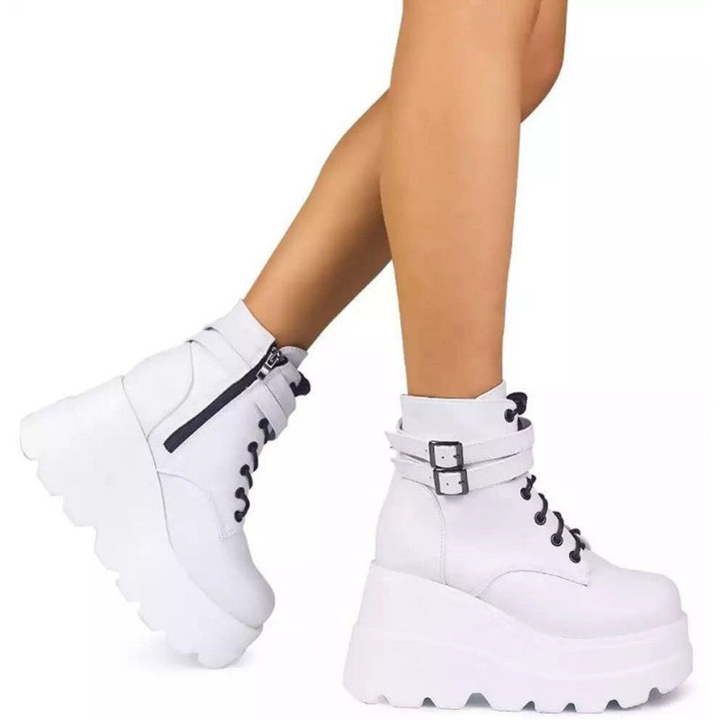 Damen Plateau-Stiefel mit modischem Schnallen-Design und praktischem Reißverschluss Drune