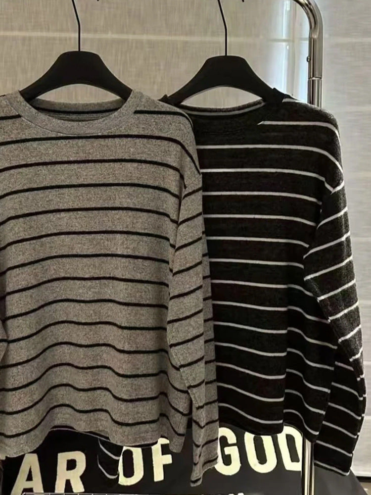 Damen lässiges gestreiftes Langarmshirt Drune