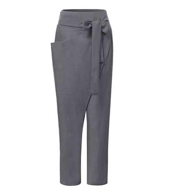 Damen nan Wickelhose aus Leinenmix mit hohem Taillenbund, überlappender Vorderseite und großzügiger Eingrifftasche Drune