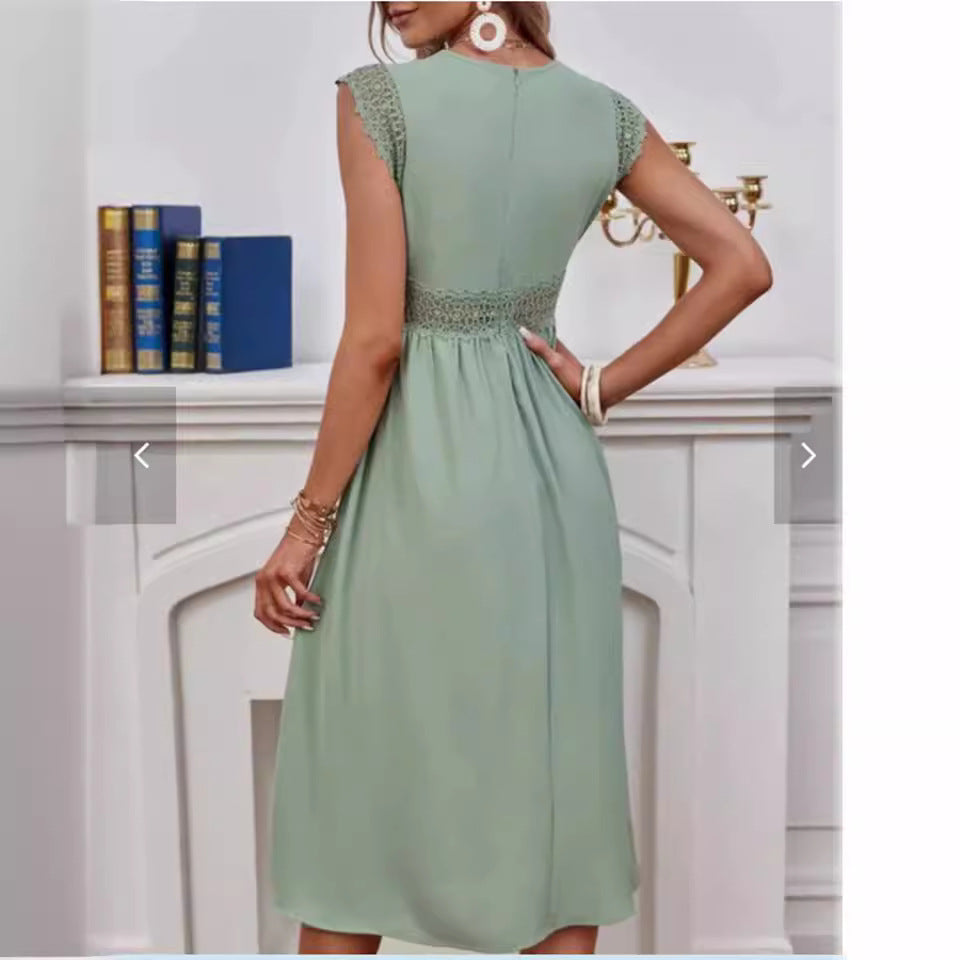 Drune | Spitzen-Hollow-Patchwork-V-Ausschnitt-Kleid