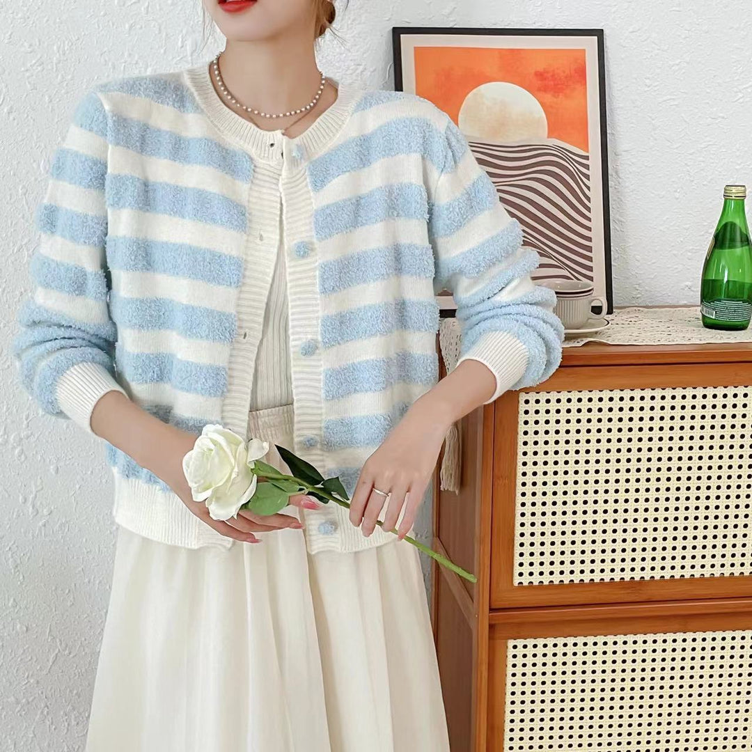 Damen Kuschelige Strickjacke mit maritimen Streifen Drune