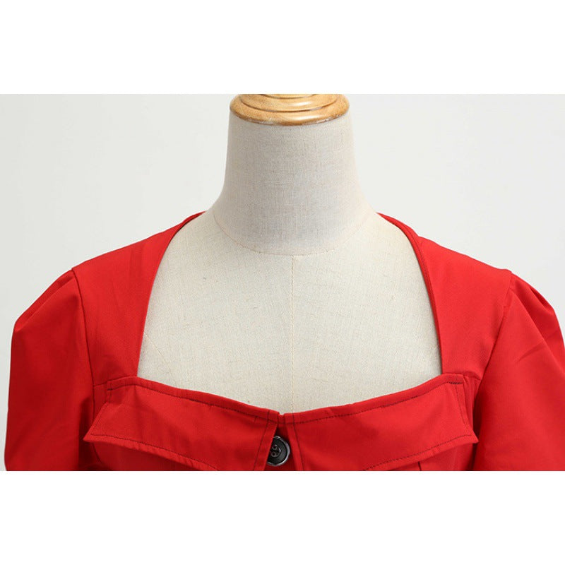 Damen Swingkleid mit eleganter Knopfleiste und tailliertem Gürtel Drune