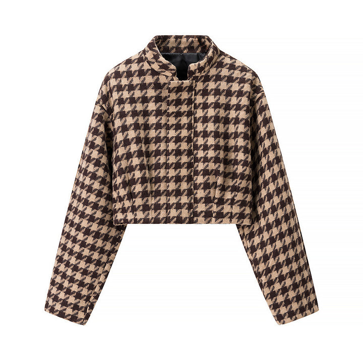 Damen modische cropped Jacke im Hahnentritt-Design Drune