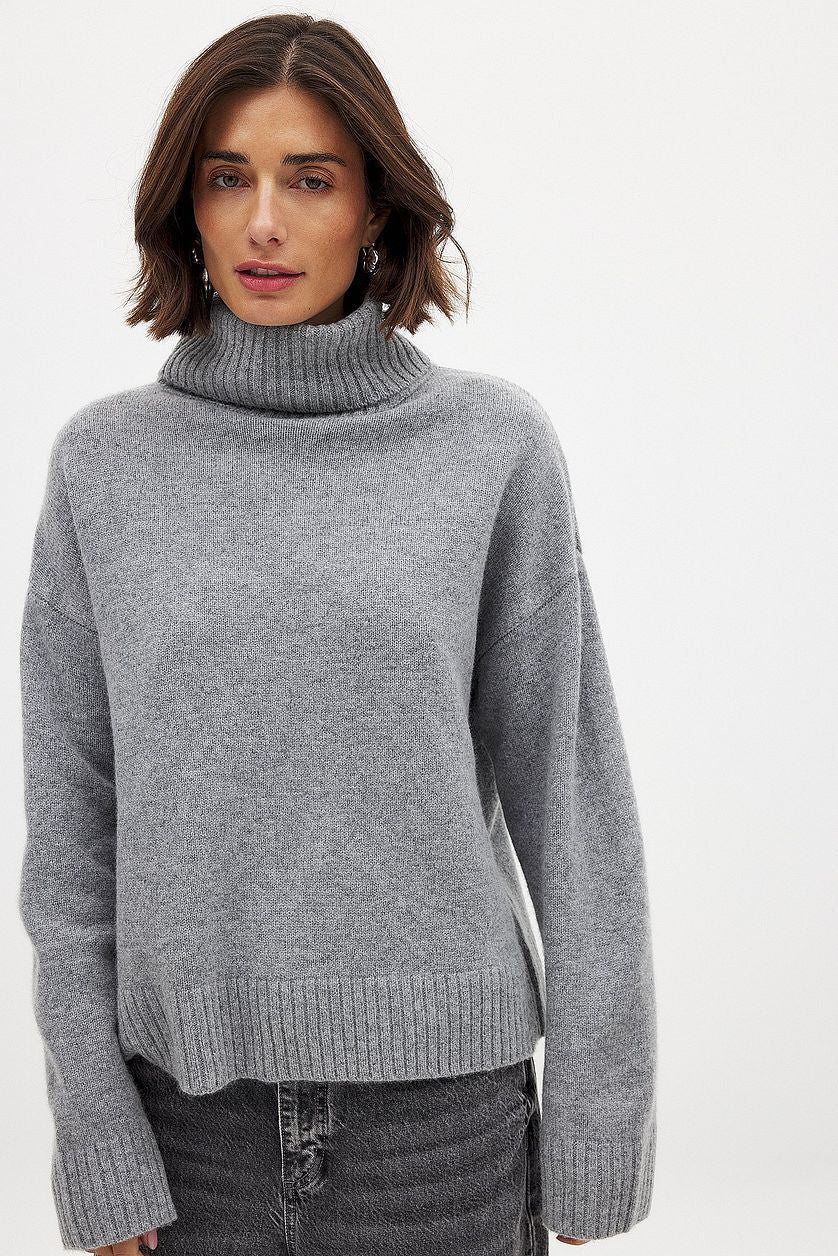Damen lässiger Rollkragenpullover aus feinem Strickmaterial Drune