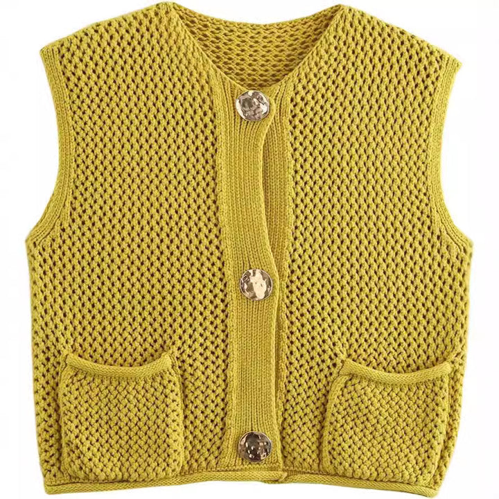 Damen Strickweste mit dekorativen Knöpfen und Taschen Drune
