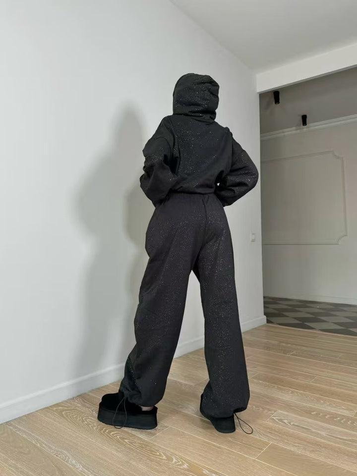 Damen Urbaner Oversized Sweatanzug mit glitzernden Akzenten Drune