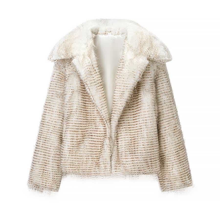 Damen modische Kunstpelzjacke mit stilvollem Kragen Drune