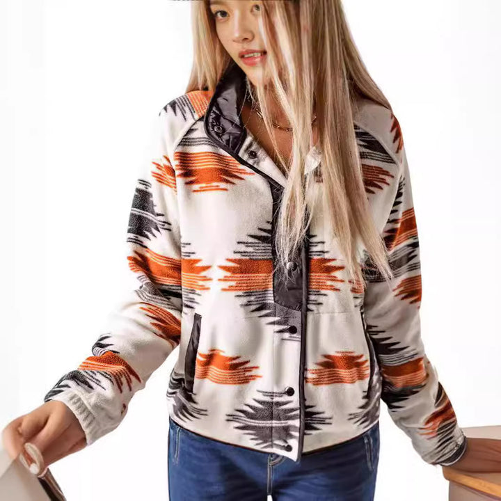 Damen bequemes Fleece-Jacke mit modischem Muster und praktischen Taschen Drune