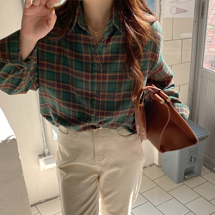 Damen Karohemd aus weichem Flanellstoff mit Button-Down-Kragen Drune