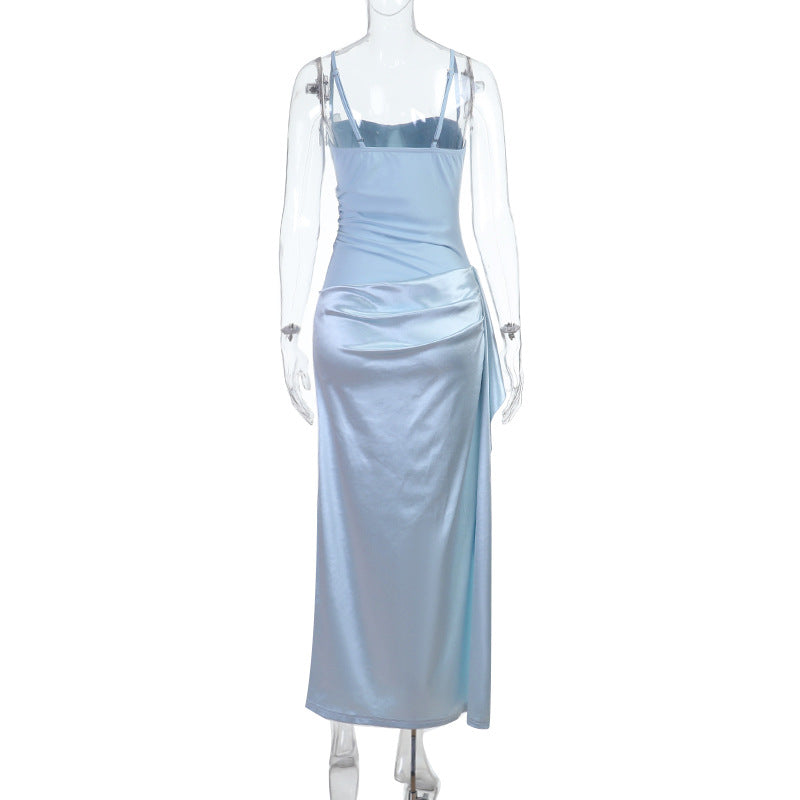 Damen Elegantes Satin-Maxikleid mit seitlichem Schlitz Drune