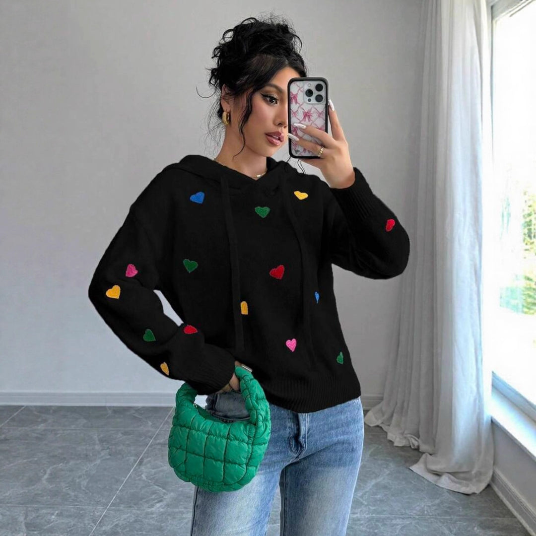 Damen Hoodie mit buntem Herzdesign und Kapuze Drune