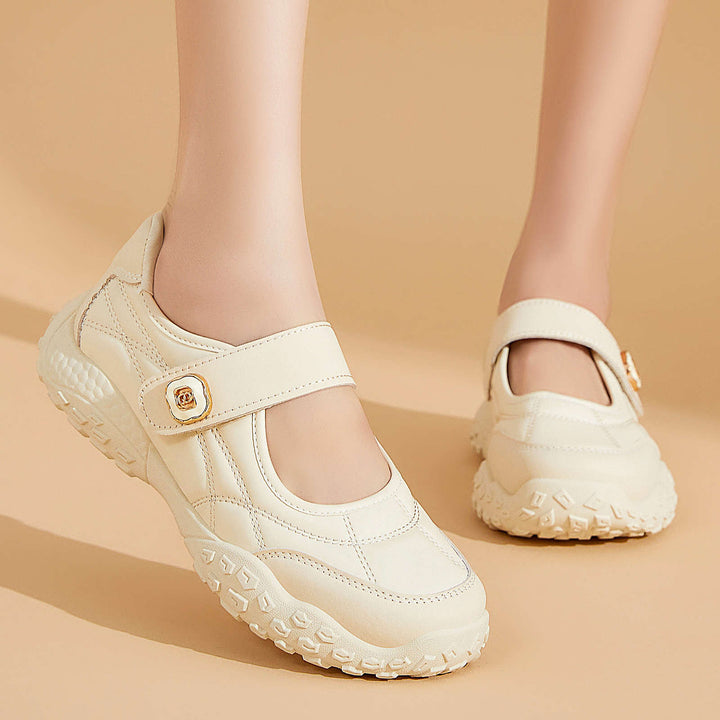 Damen nan sportive Mary-Jane Freizeitschuh mit verstellbarem Klettverschluss, gepolstertem Knöchelkragen und profiliertem Outdoor-Laufsohlen-System Drune