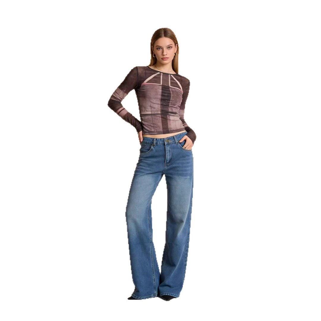 Damen nan hochgeschnittene Weitbein-Jeans mit tonaler Seitennaht und verwaschenem Verlauf Drune