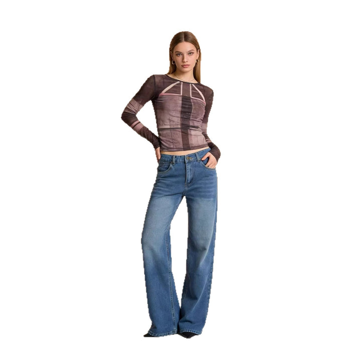 Damen nan hochgeschnittene Weitbein-Jeans mit tonaler Seitennaht und verwaschenem Verlauf Drune