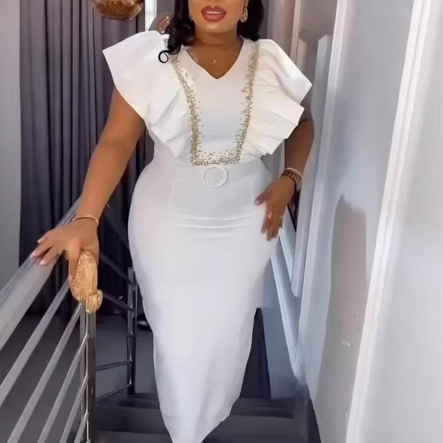 Damen Elegantes Kleid mit voluminösen Rüschendetails und glamourösem Akzent Drune