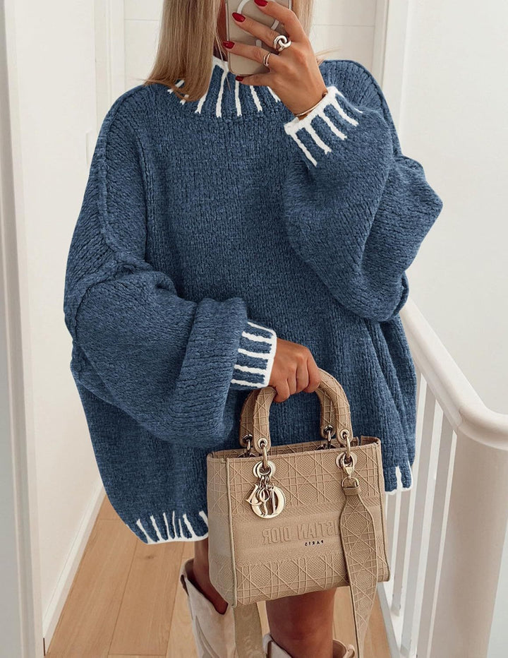 Damen lässiger Grobstrickpullover mit modernem Streifenmuster Drune