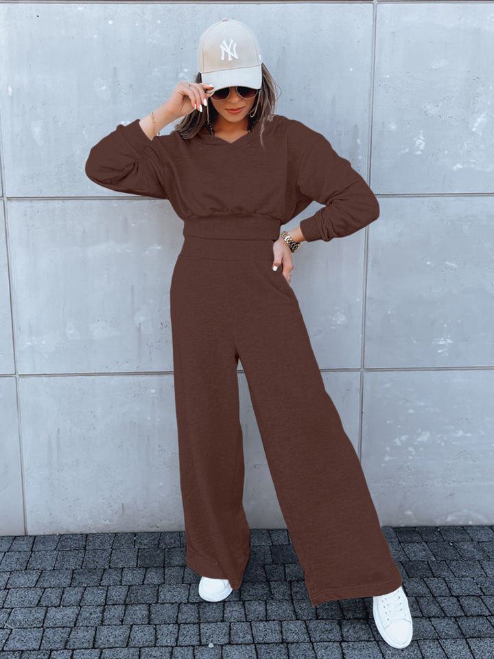 Damen lässiger Jumpsuit mit weitem Bein und praktischer Kapuze Drune