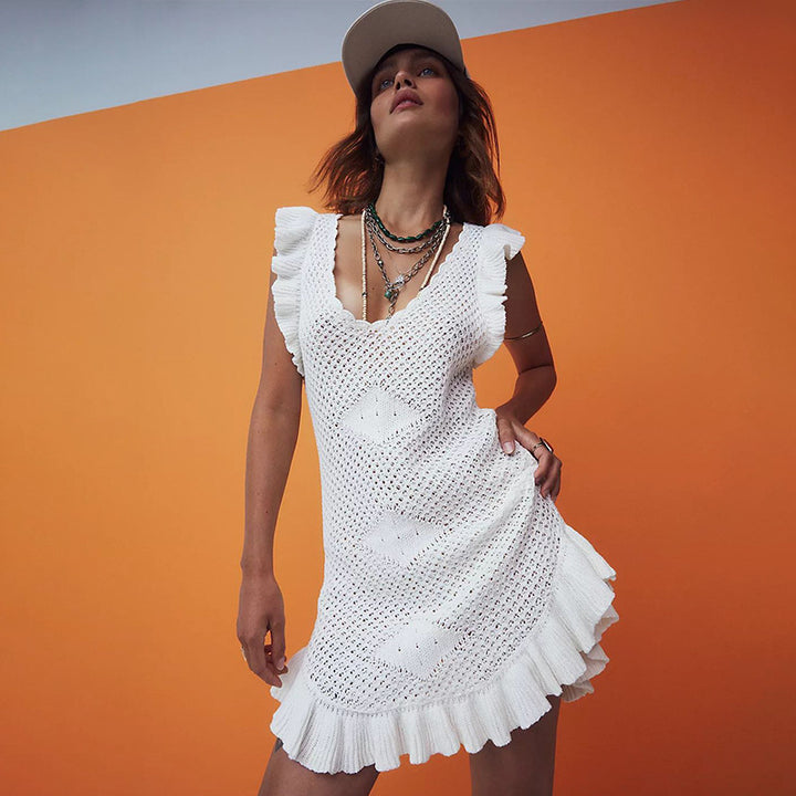 Damen Verspieltes Häkelkleid mit Rüschen Drune