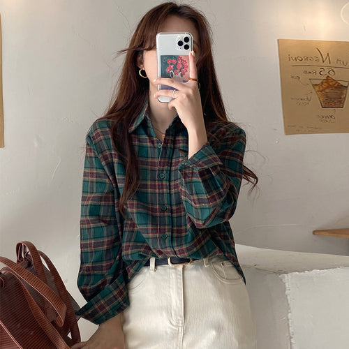 Damen Karohemd aus weichem Flanellstoff mit Button-Down-Kragen Drune