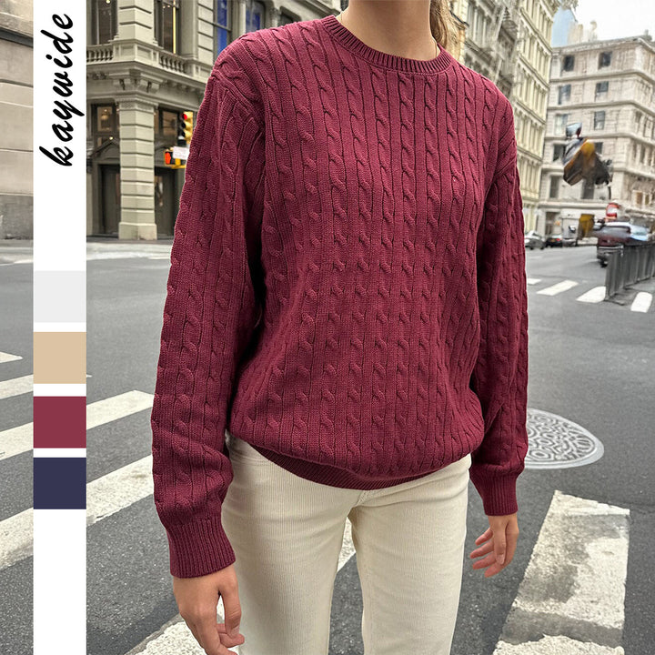 Damen nan grob gestrickter Zopfstrickpullover mit Rundhalsausschnitt, entspannter Oversize-Passform und gerippten Bündchen Drune
