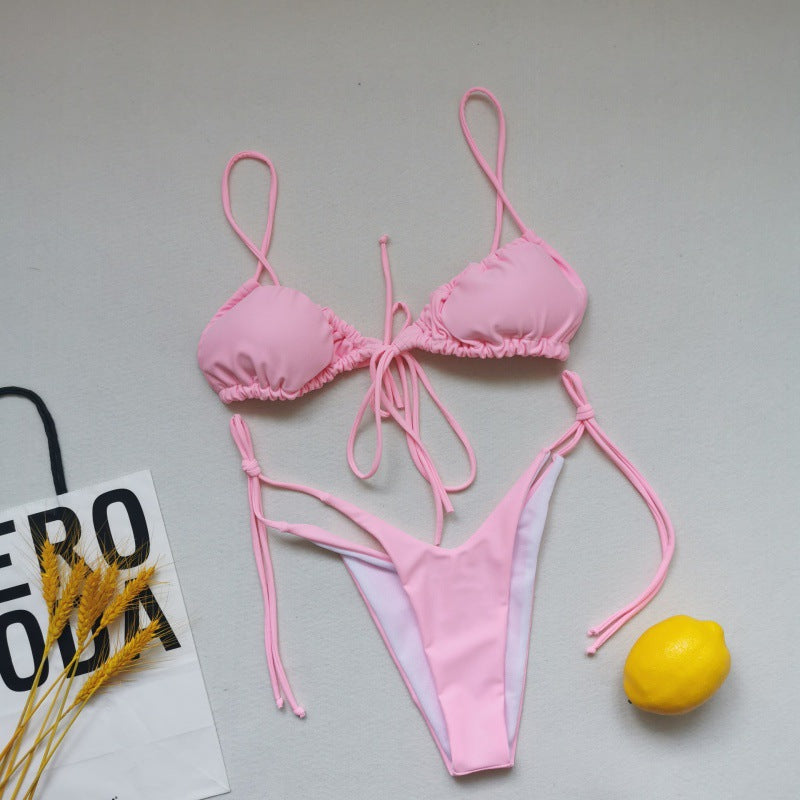 Damen Triangel-Bikini-Set mit verspielten Bindebändern und schickem Farbkontrast Drune