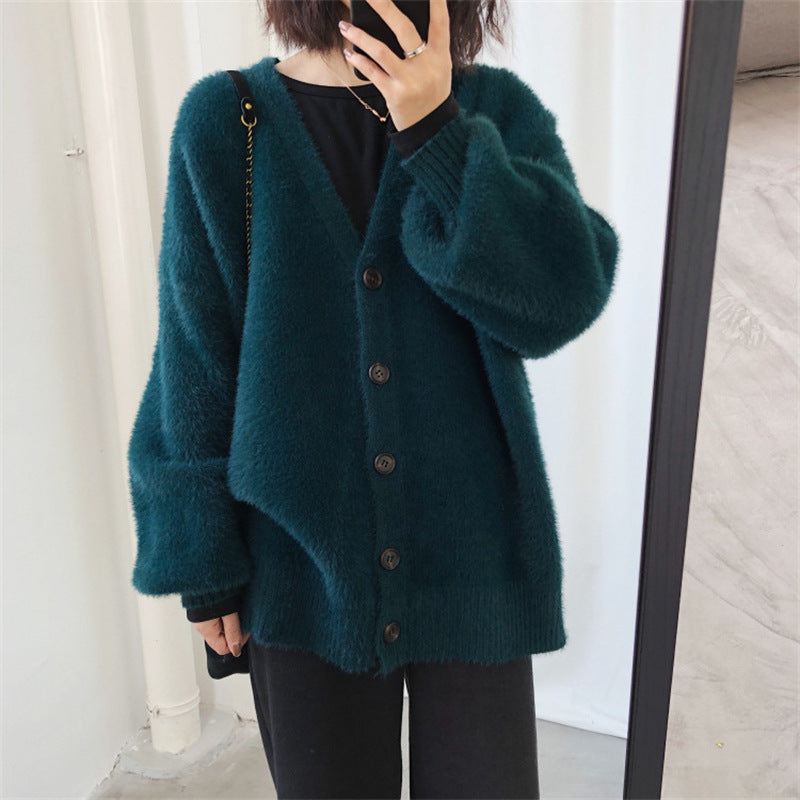 Damen gemütlicher Strickcardigan mit großen Knöpfen und lässiger Passform Drune
