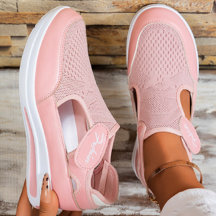 Damen nan ergonomischer Mary-Jane Schlupfsneaker aus 3D-Strick mit Klettverschluss und stoßdämpfender Plateau-Laufsohle Drune