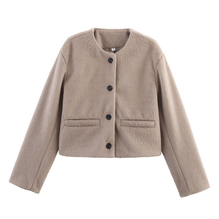 Damen lässige Teddyjacke mit Knopfleiste und aufgesetzten Taschen Drune
