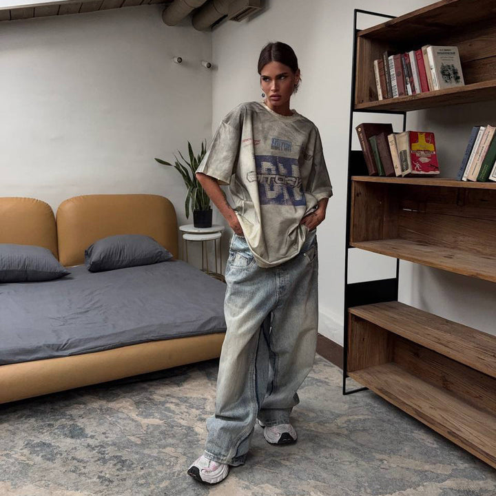 Damen Baggy Jeans mit innovativem Kordelzug Drune