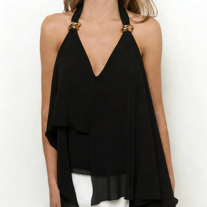 Damen Chiffonoberteil mit asymmetrischem Schnitt und Glanzdetails Drune