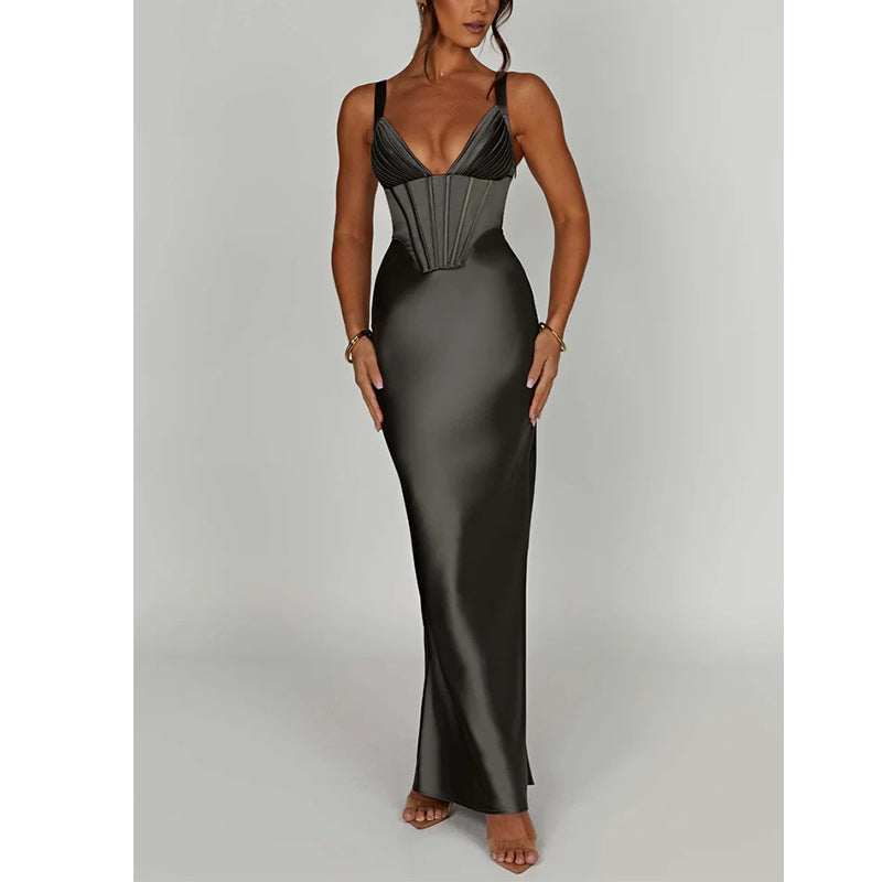 Damen Elegantes Abendkleid mit tailliertem Oberteil und schmalen Trägern Drune