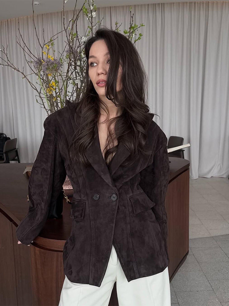 Damen modische Übergröße Blazerjacke mit strukturiertem Design und klassischen Knopfdetails Drune