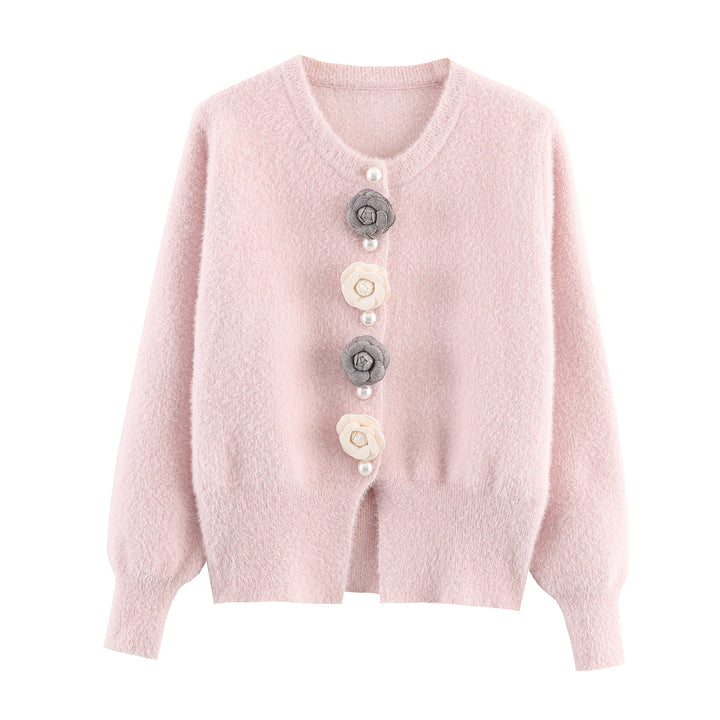 Damen filigraner Cardigan mit dekorativen Blumenapplikationen Drune