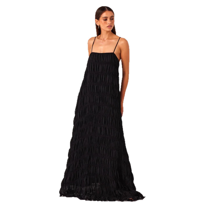 Damen Maxikleid mit romantischem Faltenstruktur und zarten Spaghettiträgern Drune