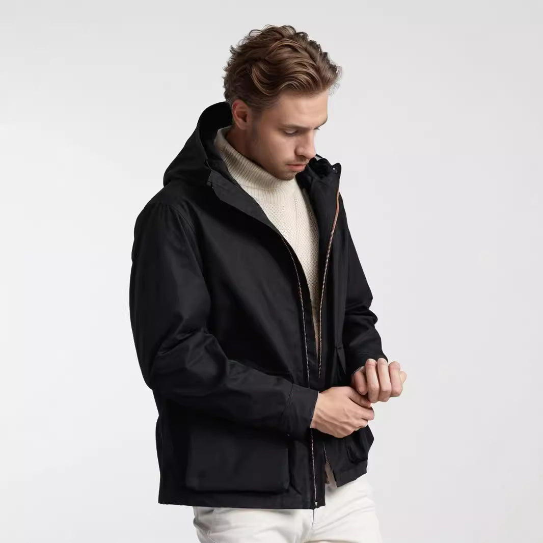 Herren funktionale Übergangsjacke mit abnehmbarer Kapuze Drune