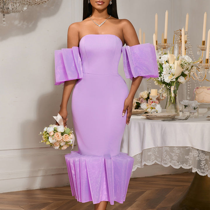 Damen Elegantes Kleid mit voluminösen Rüschenärmeln Drune
