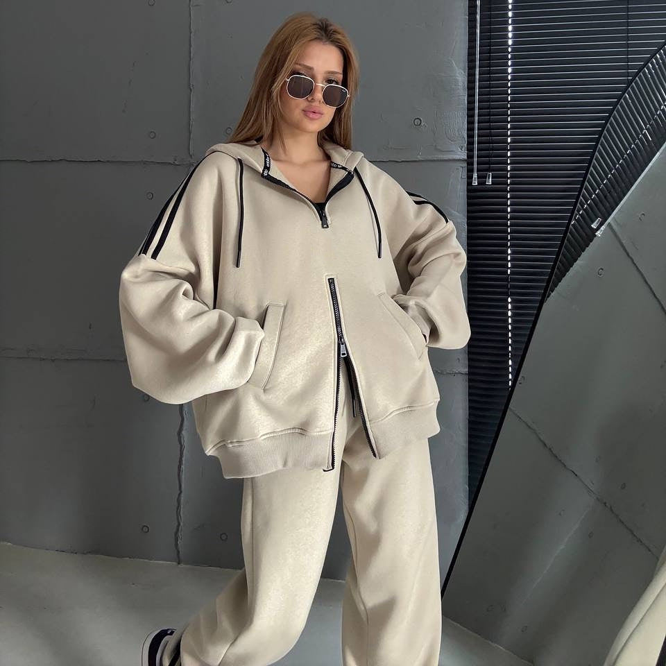 Damen Stylish Hoodie mit doppeltem Reißverschluss und lässigem Schnitt Drune