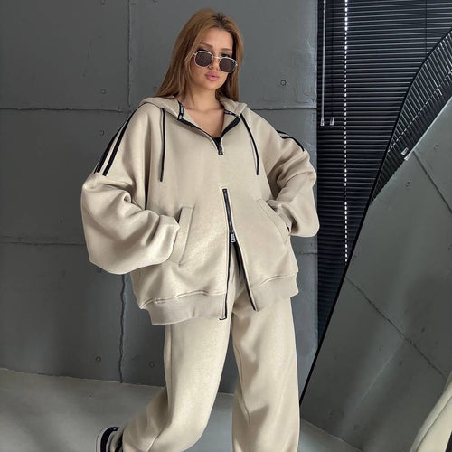 Damen Stylish Hoodie mit doppeltem Reißverschluss und lässigem Schnitt Drune