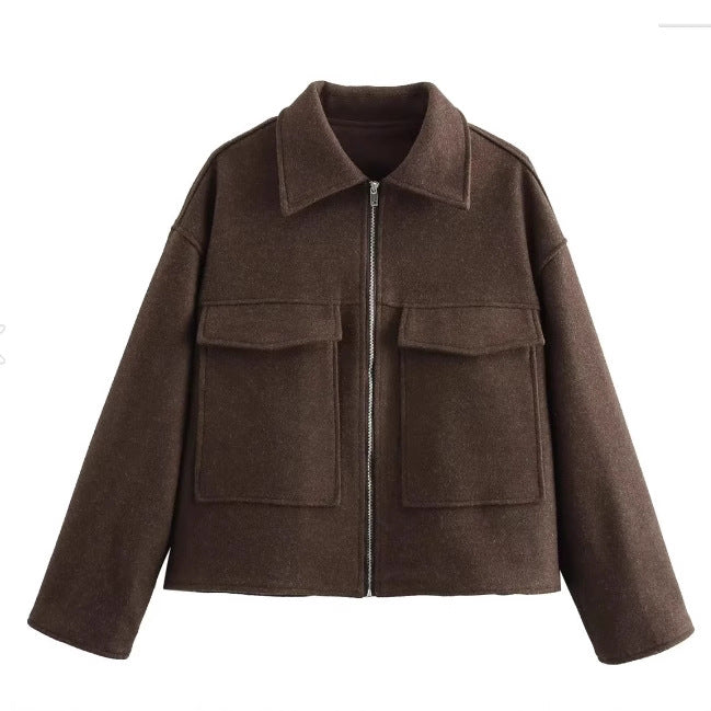 Damen hochschneiderte Jacke mit praktischen Pattentaschen und weichem Wollmix Drune
