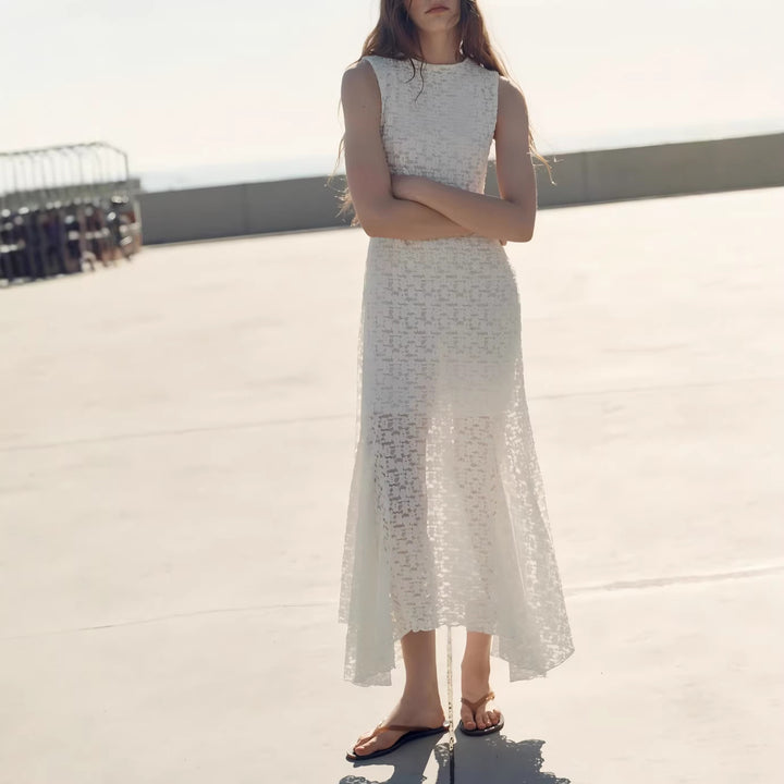 Damen elegantes Maxi-Kleid mit transparentem Gewebemuster und femininem Schnitt Drune