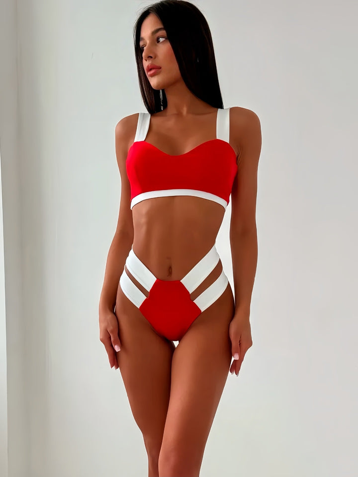Damen Sportlicher Bikini mit kontrastierenden Farbelementen Drune