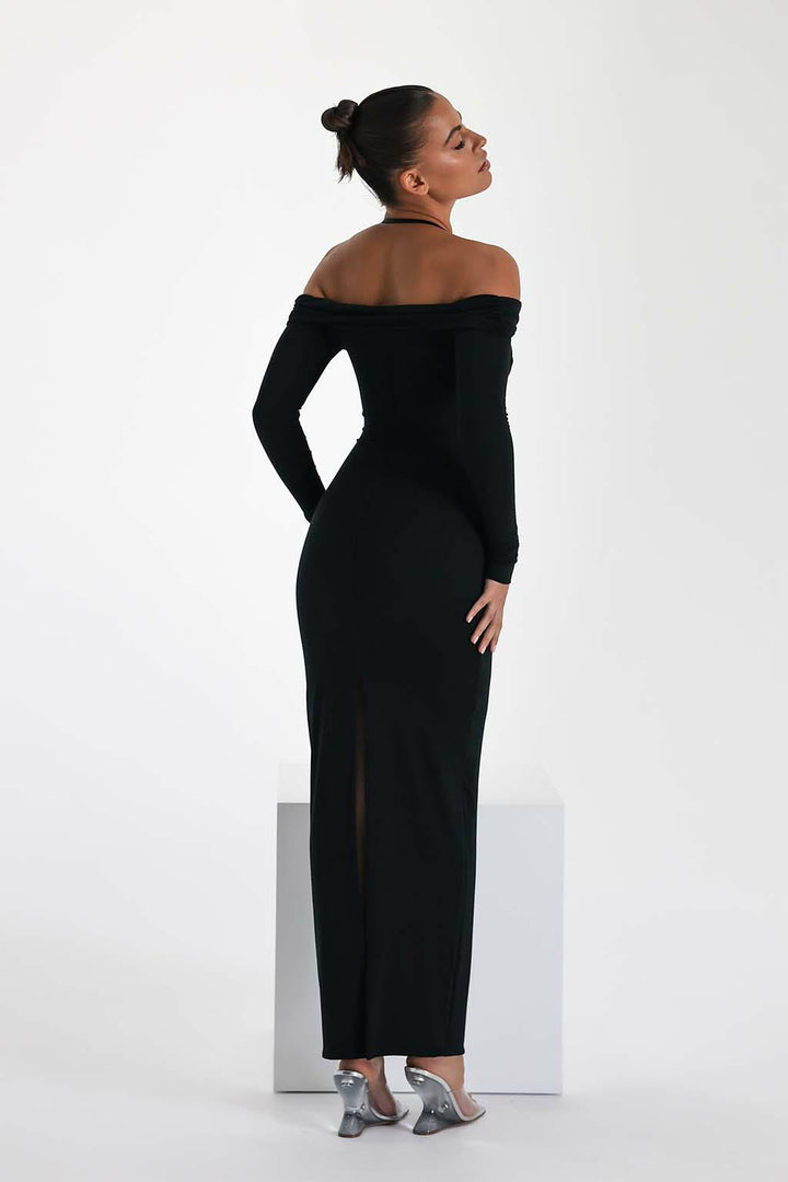 Damen Maxi-Kleid mit Off-Shoulder Design und elegantem Schlitz Drune