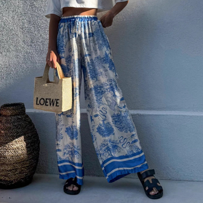 Damen Weite Palazzo-Hose mit floralem Muster und elastischem Bund Drune