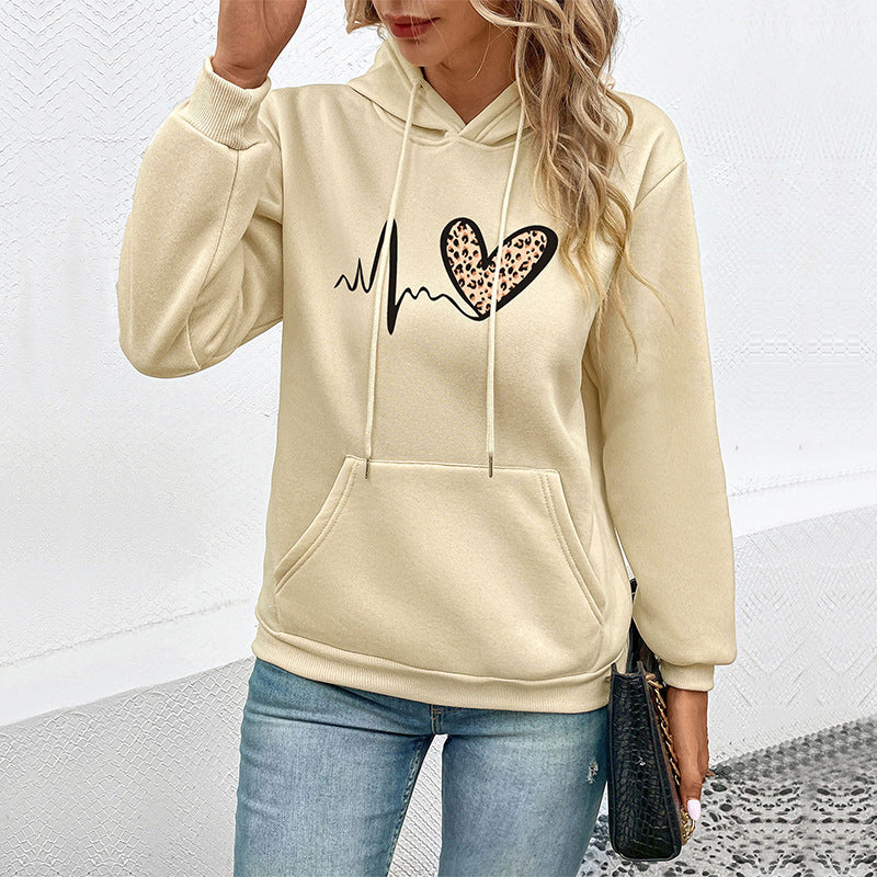 Damen Kapuzenpullover mit tierischem Herz-Design und praktischen Kängurutaschen Drune