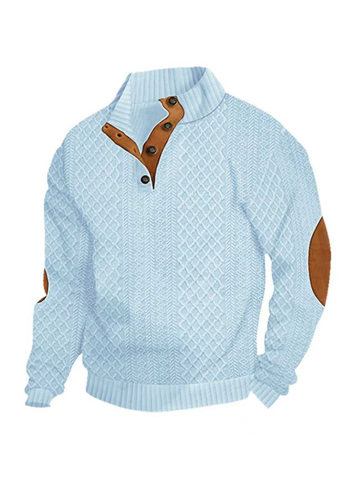 Herren nan Grobstrickpullover mit Stehkragen Lederbesatz und Ellenbogenauflagen Drune
