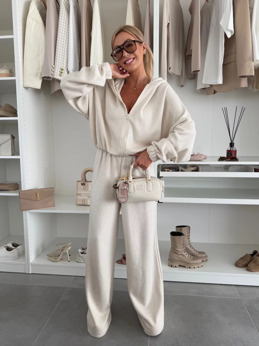 Damen Fleece-Jogginganzug mit Kapuze und Reißverschluss Drune