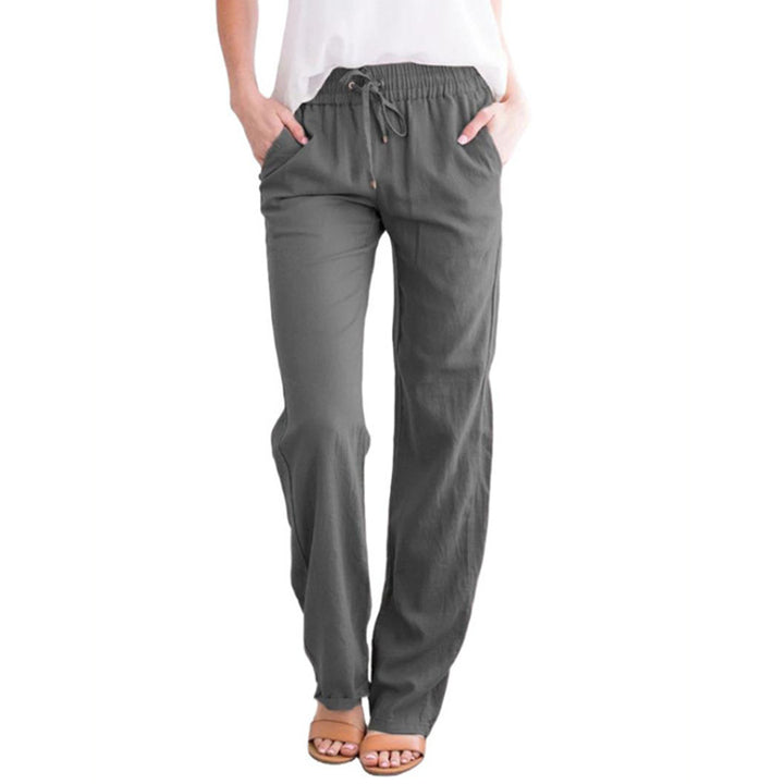 Damen nan leichte Leinenhose mit elastischem Bund und weitem Bein Drune