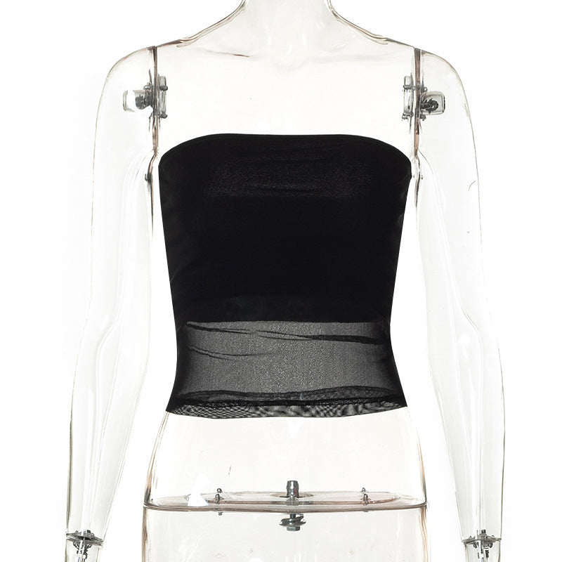 Damen bandeau Top im transparenten Design mit elastischem Material Drune