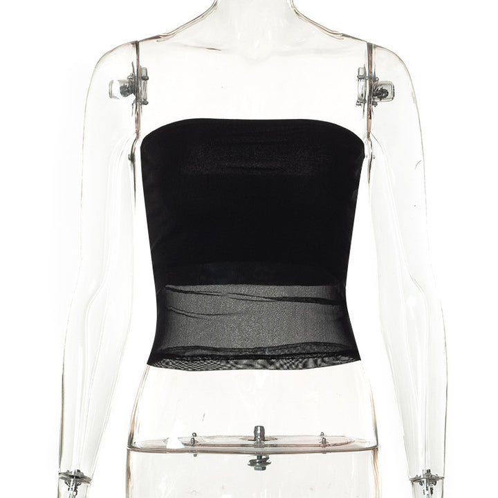 Damen bandeau Top im transparenten Design mit elastischem Material Drune