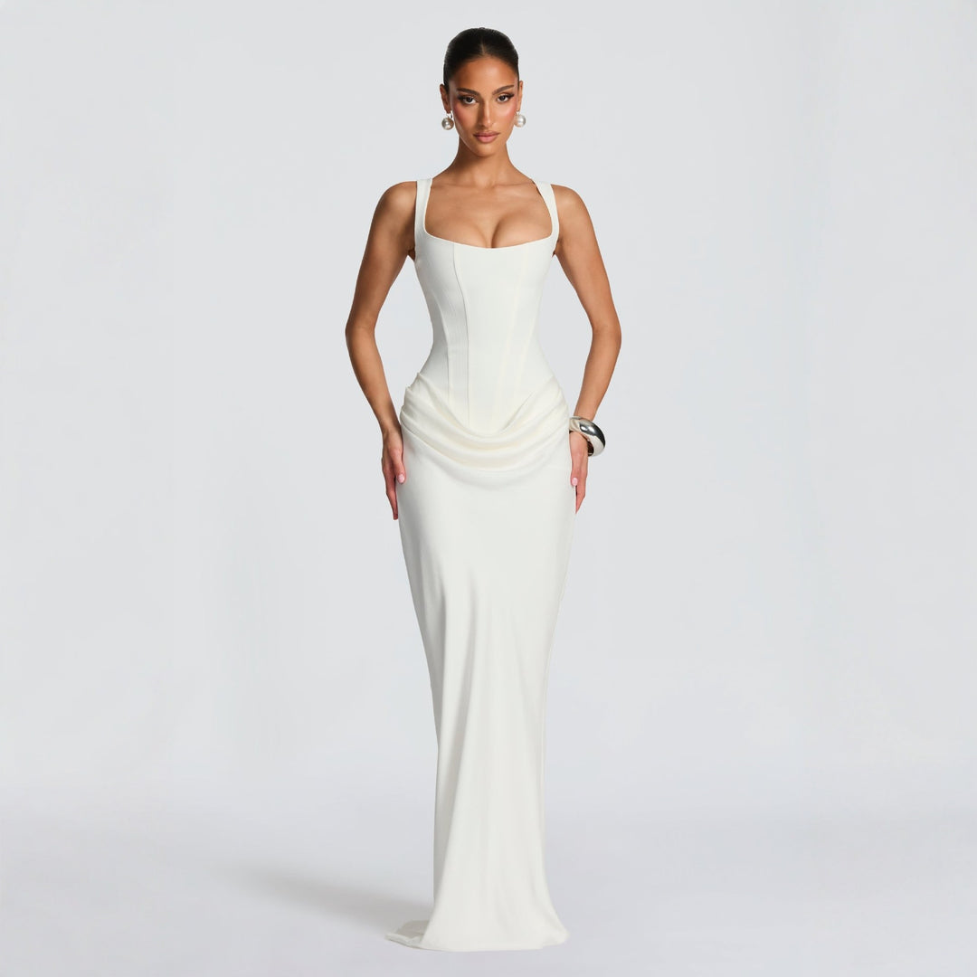 Damen Elegantes Maxikleid mit figurbetonendem Schnitt und raffiniertem Faltenwurf Drune